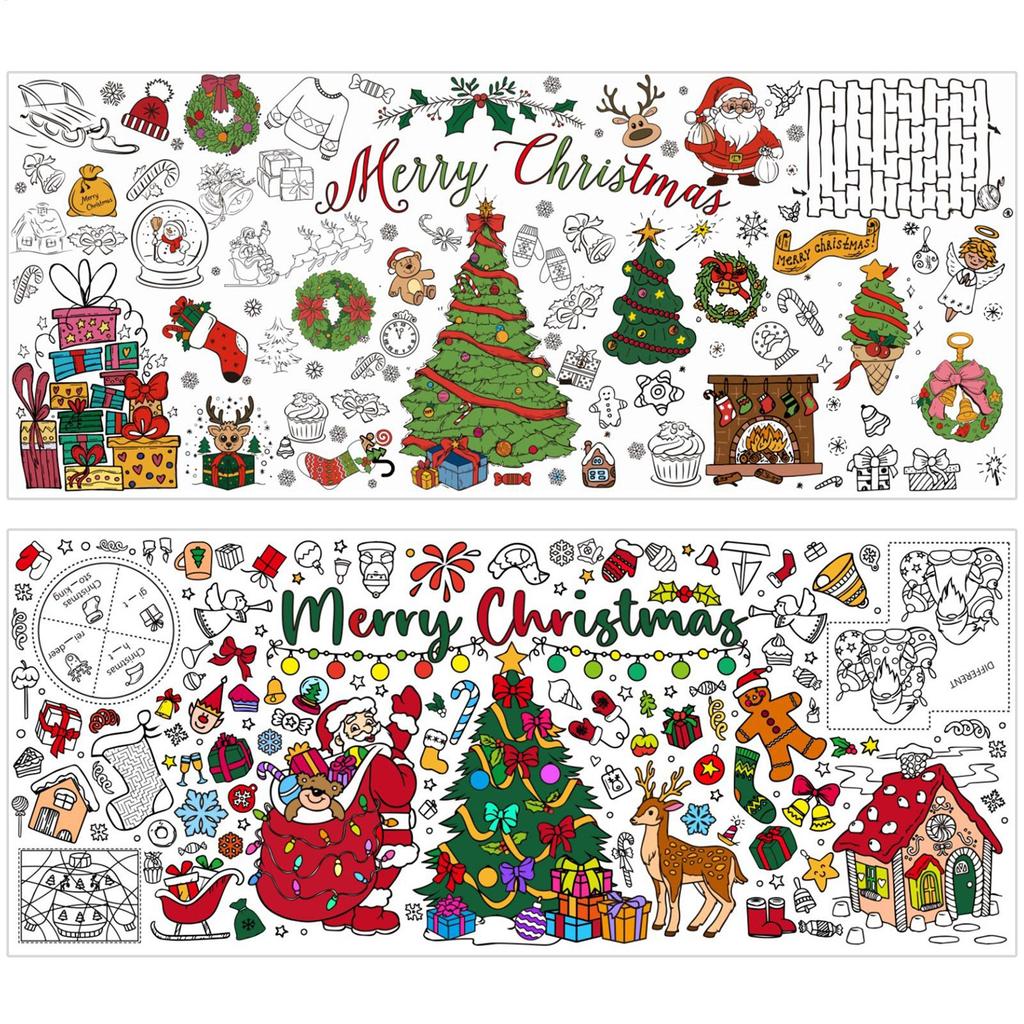 Xmas Giant Coloring PosterBlank Doodle Art Banner Tablecloth Christmas Crafts For Kids Large Paper Coloring Banner Gifts