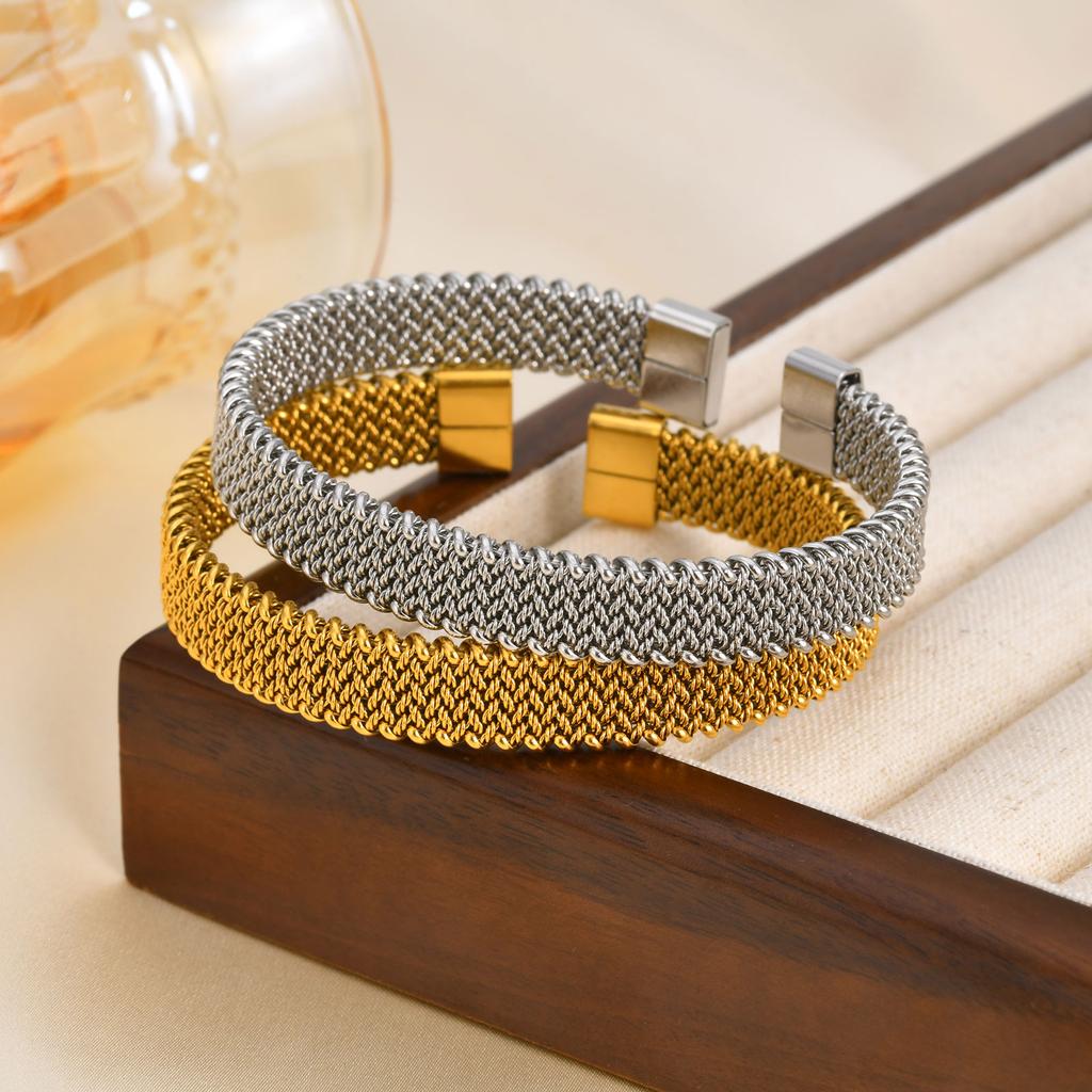 10mm Braided Stretch Strap Open Bracelet,Personalised Mesh Cuff Bracelets,Stainless Steel Women's Bracelet,Fashion Jewelry Gifts
