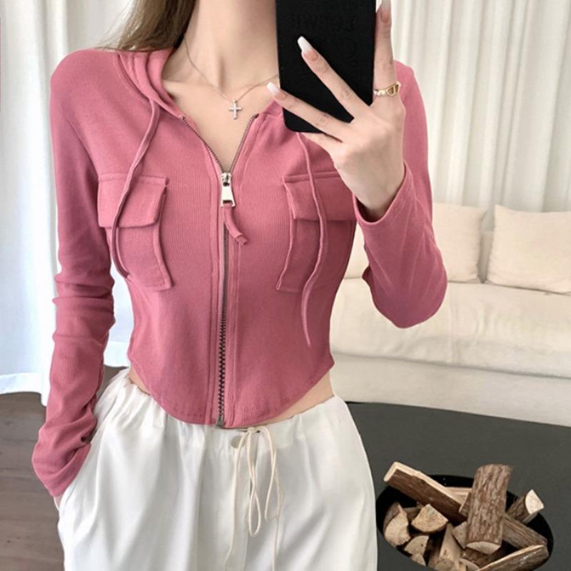 

Осень и зима новый горячий женский кардиган с капюшоном и карманом на молнии тонкий толстовка студенческий короткий топ женский модный XL