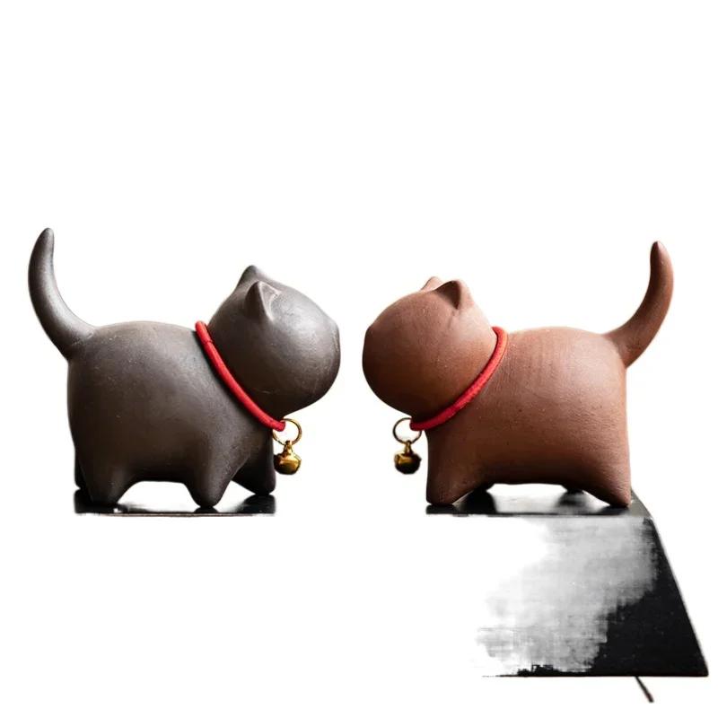 FY Purple Clay Fairy Garden Miniatures Cute Cat Tea Pets Ceramics Kung Fu Tea Accessories for Home Decor Ornaments Teaware