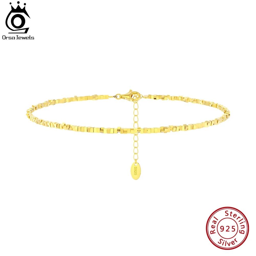 

ORSA JEWELS 14 К Золото Стерлингового Серебра 925 пробы Браслет-Самородок Цепи Ножные Браслеты для Женщин Модный Уникальный Браслет Для Ноги Ремни На Лодыжке Ювелирные Изделия SA57