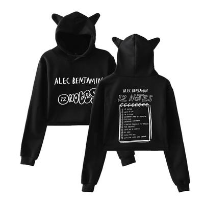 Mode Alec Benjamin Bedruckt Kawaii Crop Top Hoodie Lustige Katzenohren Kurz Geschnittenes Sweatshirt mit Kapuze Pullover Damen Tops Streetwear