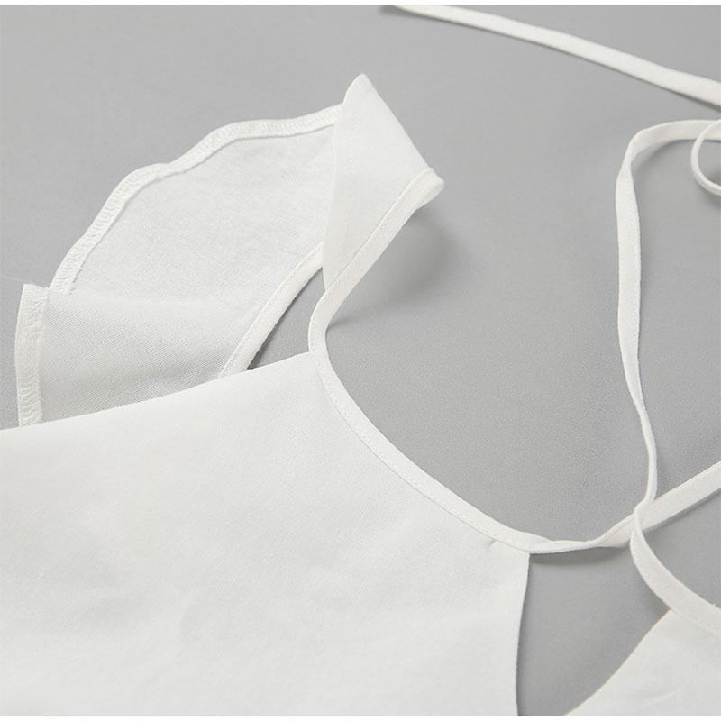 Casual White Cotton and Linen Women's Suit Fashion Fly Sleeve Tops Wide-leg Pants Solid Color Two-piece Suits