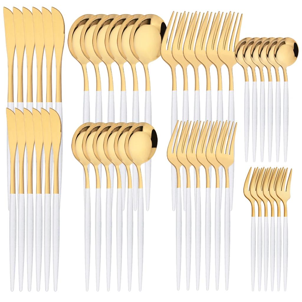 48-teiliges Schwarzgold Besteckset Messer Gabel Kaffeelöffel Geschirr Edelstahl Besteck Tafelbesteck Westliche Küche Silberwaren