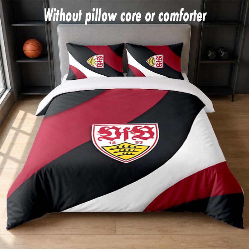 Set Biancheria da Letto con Design Calcio VfB Stuttgart 1 Copripiumino + 2 Federe Morbido Traspirante Biancheria da Letto per la Casa