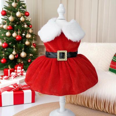 Pet Christmas Santa Claus Classic Dog Winter Dress, Gold Velvet Princess Style