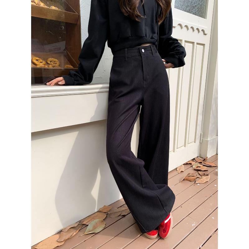 

Ай Сюань, женские джинсы из денима широкого кроя, осенние новые брюки-шаровары с высокой талией, драпирующиеся прямые повседневные брюки XL