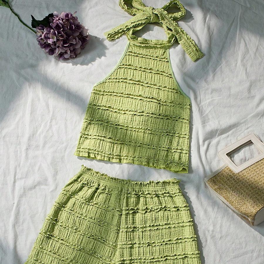 

Женский летний отпускной стиль, комплект из майки на бретелях и шорт, пляжный комплект шорт для женщин XL зелёный