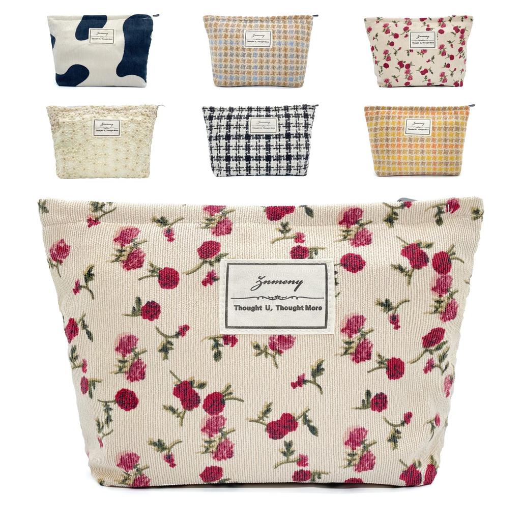 Znmeny Makeup Cosmetic Large Square Storage Travel Pouch Women's Pouch, Pouch, Capacity, Cute, Stylish, Pouch, Portable, (Red Flower)