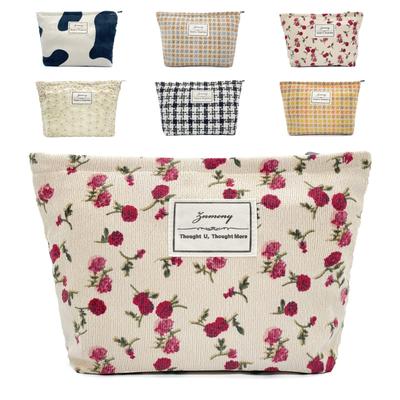 Znmeny Pochette de Voyage Carrée Grande Capacité Maquillage Cosmétique Pochette pour Femmes, Pochette, Capacité, Mignonne, Élégante, Pochette, Portable, (Fleur rouge)