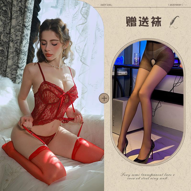 Sex underwear, sexy lace, pure desire perspective one-piece suit, hollow suspender, waist uniform