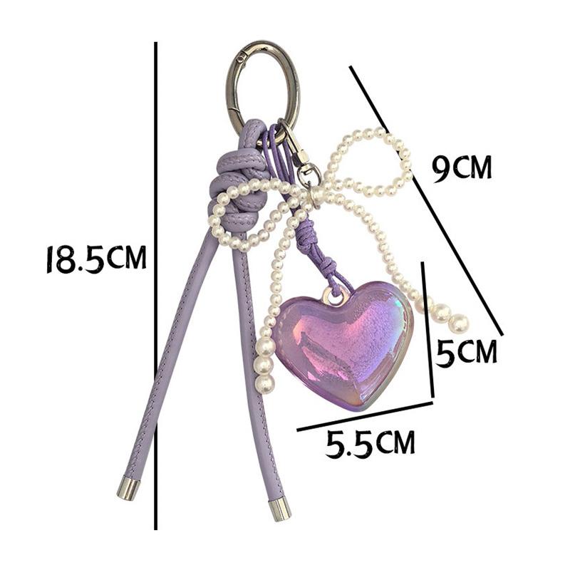 Creative Glossy Leather Pearl Bow Keyring Beads Long Tassel 3D Bowknot Keychain Bag Charms Y2k Bag Purse Decor School