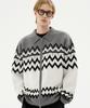 TRILLION Washable Nordic Jacquard Collar Neck 2-Way Zip-Up Knit [Gray]