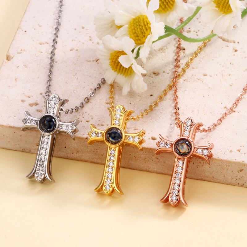 100 Languages 'I Love You' Projection Necklace - Cross-Chain Design for Women