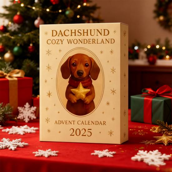 Dackel Hund Adventskalender 2025 24 Tage Weihnachts-Countdown-Kalender Festlich