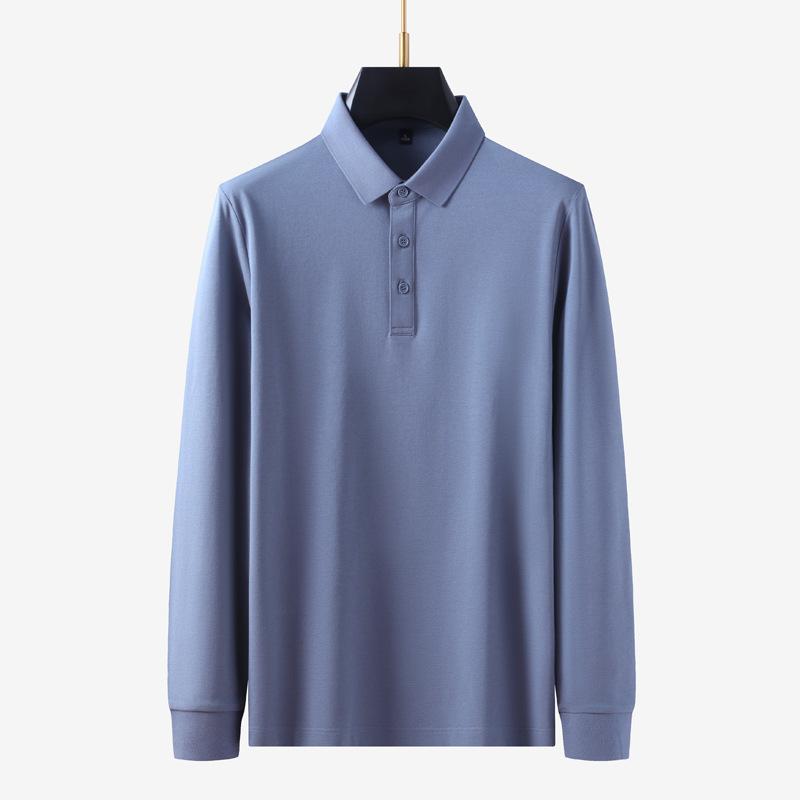 Long Sleeve Polo Shirt Men'S Business Casual Solid Color Autumn And Winter Bottom Shirt T-Shirt Premium Lapel T-Shirt