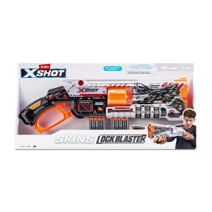 Lockable Blaster - ZURU - XSHOT Skins Lock Gun - Blaster with Locking Combination and 8-Dart Rotating Barrel