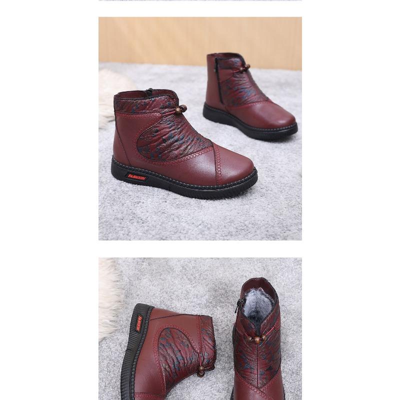 Women's Embroidered Floral Winter Boots, Non-Slip Soft Sole Warm Faux Fur Lined Ankle Boots, Comfortable Cotton-Padded Shoes for Women
