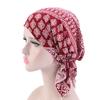 Klassisches bedrucktes faltbares Kopftuch Mütze Baumwollmischung Rüschenrand Dehnbar Schlafbeanie Haar Accessoires