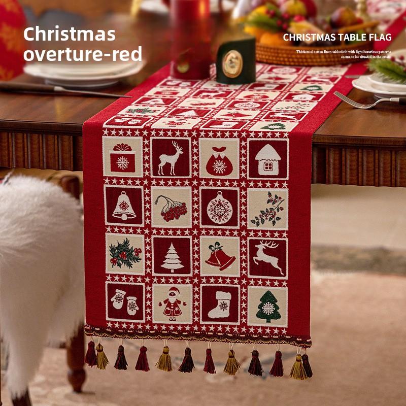 Christmas Santa Table Runner Cotton Linen Look Festive Dining Decor for 6 People Holiday Tablecloth