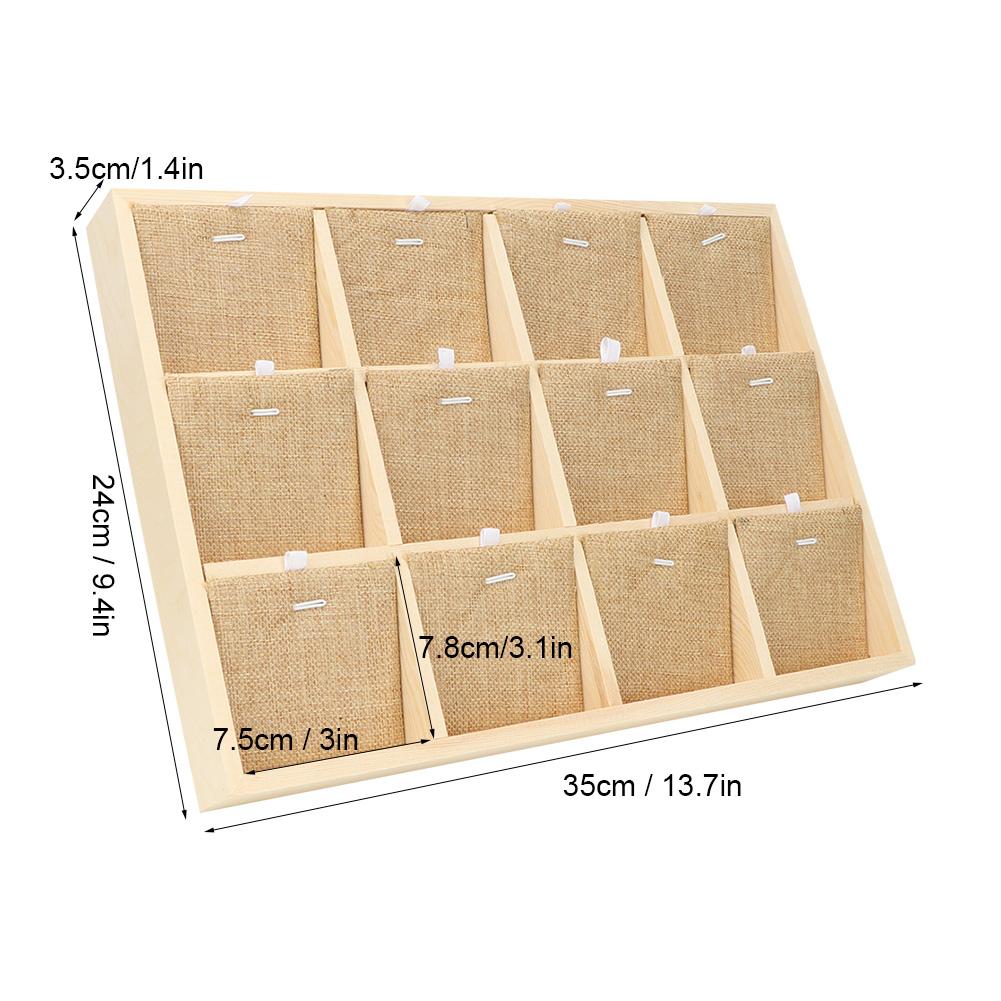 Wooden   Jewelry Display Tray Showcase Storage Case For Ear  Bangle Necklace (12 Slots)