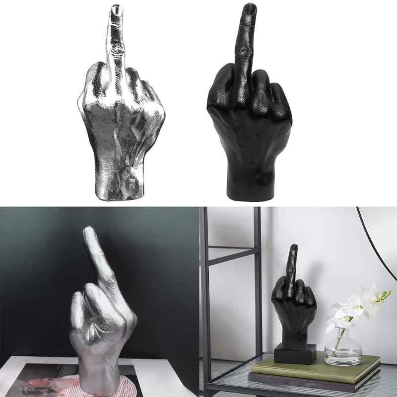 Resin Vertical Middle Finger Craft Sculpture Funny Gesture Statue for Desk and Living Room