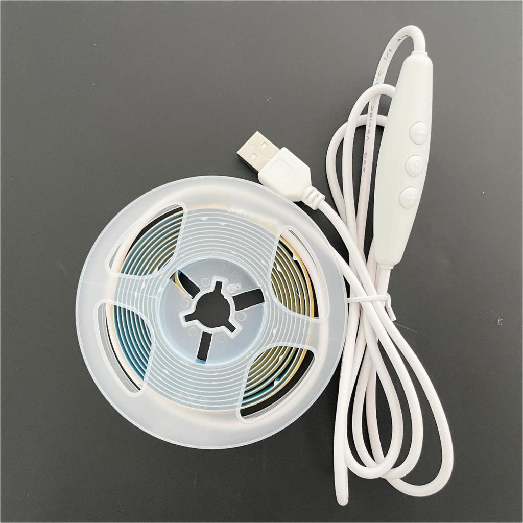 Clearhill 5V COB LED Strip Lights with Dimmer Switch, 3M Length, Warm White 3000K, 320 LEDsM, Powerful Light, 8mm Width, Non-Waterproof IP20, 1.5M