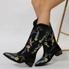 Autumn and Winter New Square Heel Embroidered Medium Tube Women's Boots European and American Size 43 Sleeve Knight Boots Martin Boots