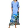 Europe And The United States Popular V-Neck Sexy Belt Waist Watercolor Chiffon Medium And Long Dress