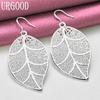 925 Sterling Silver Leaf Pendant Pierced Earrings Wedding Jewelry