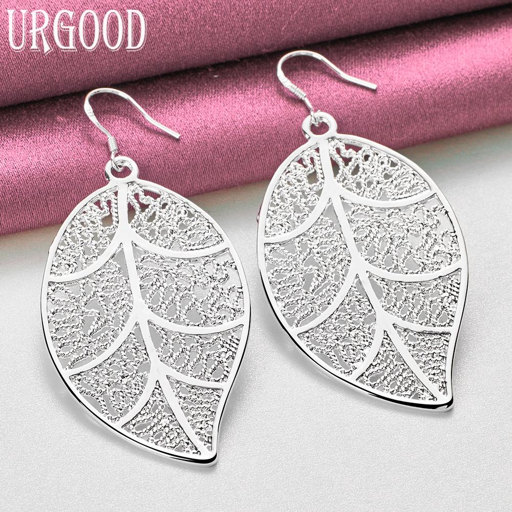 925 Sterling Silver Leaf Pendant Pierced Earrings Wedding Jewelry