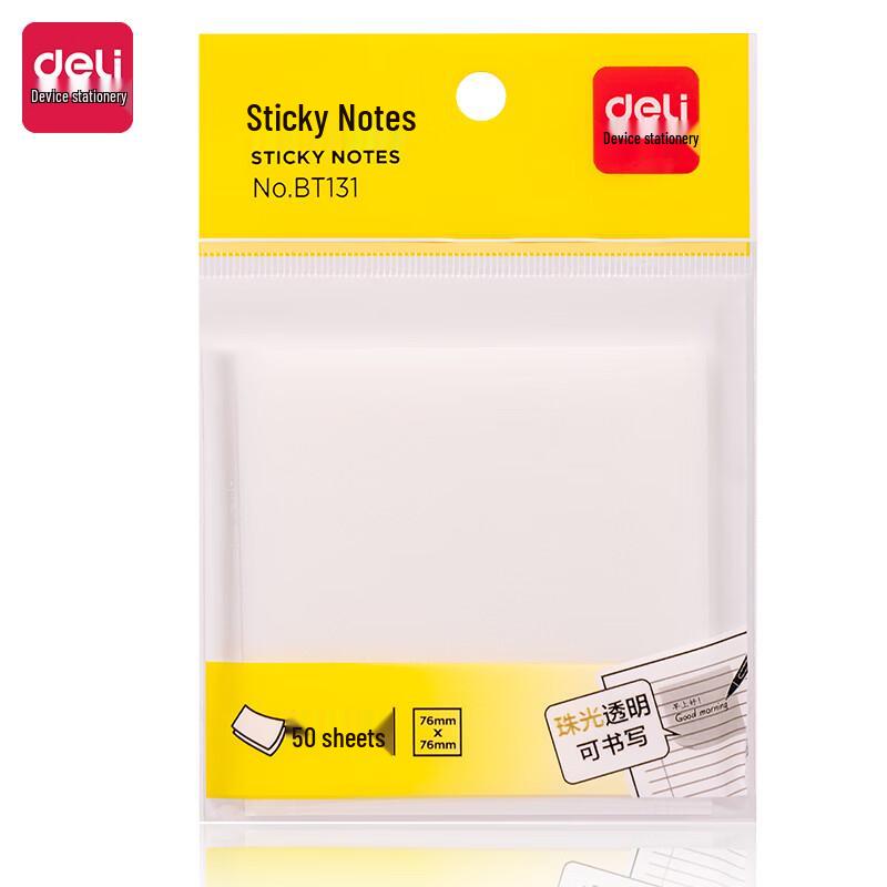 Deli BT131 76x76mm Transparent Sticky Notes, 50 Sheets