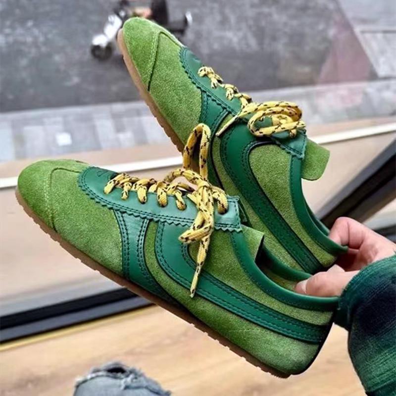 Fashion Genuine Leather Lace Up Women's Sneaker Faux Suede Patchwork Trainers Light Comfortable Flats Breathable Non-slip Running Shoes