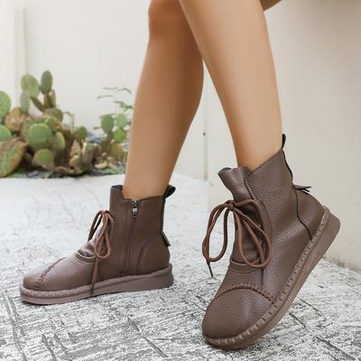 New Women Cross-tied Women's Boots Daily Boots Women Hot Sale Round Toe Comfortable Flat Shoes Ankle Boots Zapatos Mujer