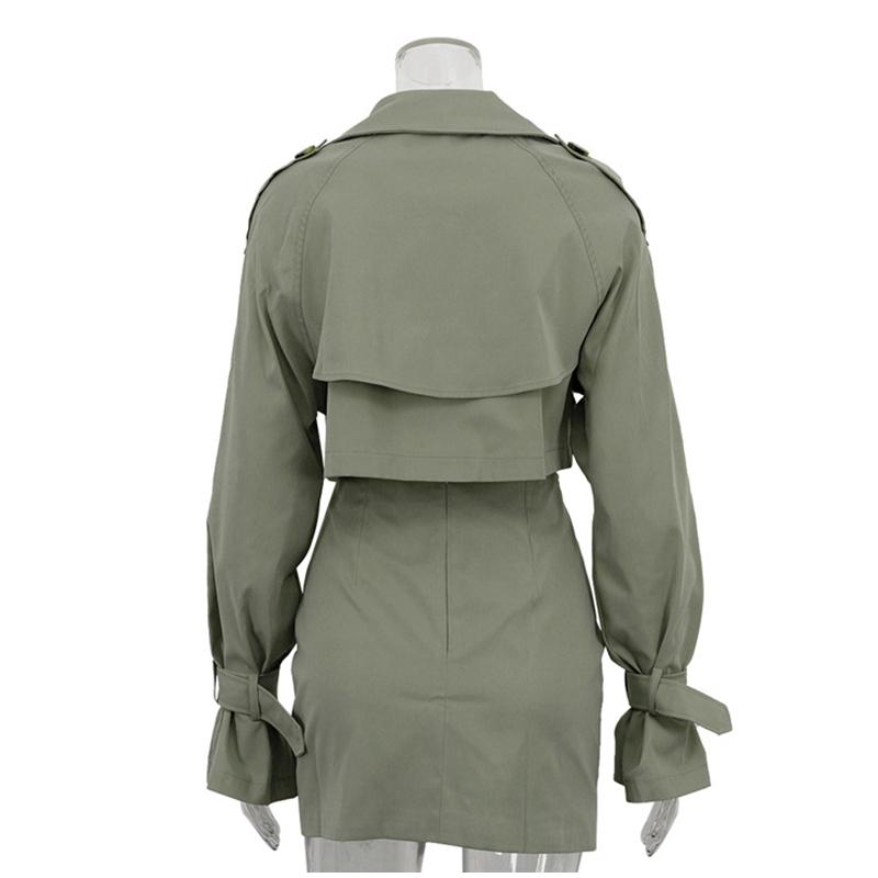 Lapel Trench Short Coat Jacket Wrap Hip Skirt Set Breasted Vintage British Style Women's Workwear Overcoat Short Skirts Sets