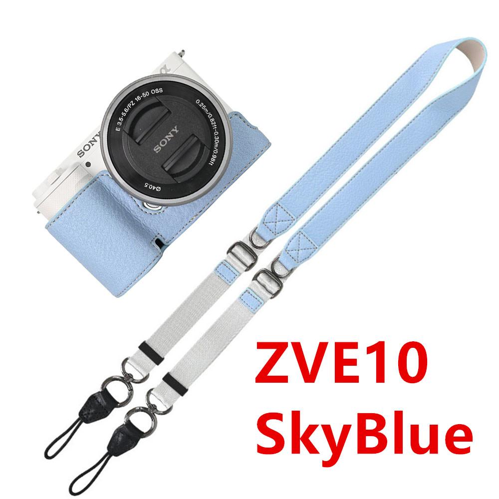 Půl pouzdro na fotoaparát z PU kůže s texturou liči pro Sony A6700 A6400 A6300 A6100 A6000 ZVE10 ZVE10II ZVE10M2 Spodní otevírací kryt s popruhem