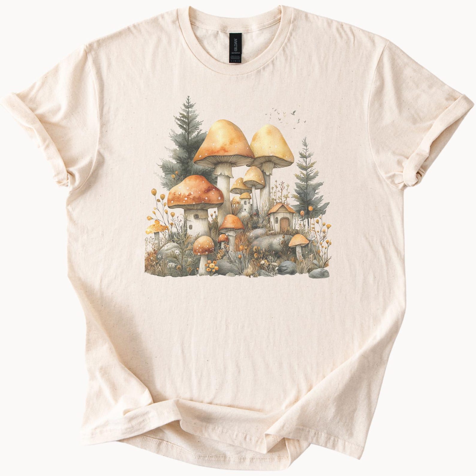 Mushroom Forest Cottagecore Graphic Shirt Whimsical Fungi House Woodland Nature Tee Aesthetic Mushroom Art T Shirt 120