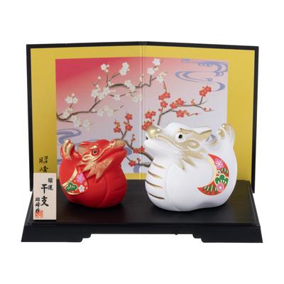 Seto Togeisha 2024 Tierkreiszeichen Figur Kompakt Drache Drache Tatsu Neujahrsdekoration Glück Rot-Weißer Drache Eltern und Kind Kleine Shoho Töpferei