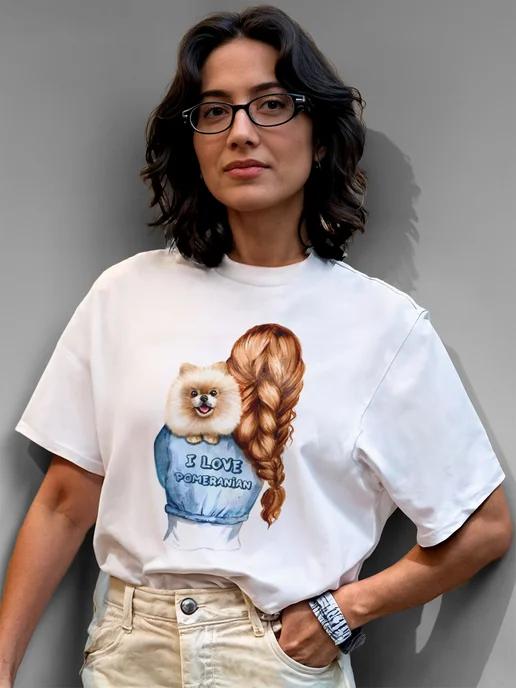 Summer T-shirt with a Spitz dog print XL