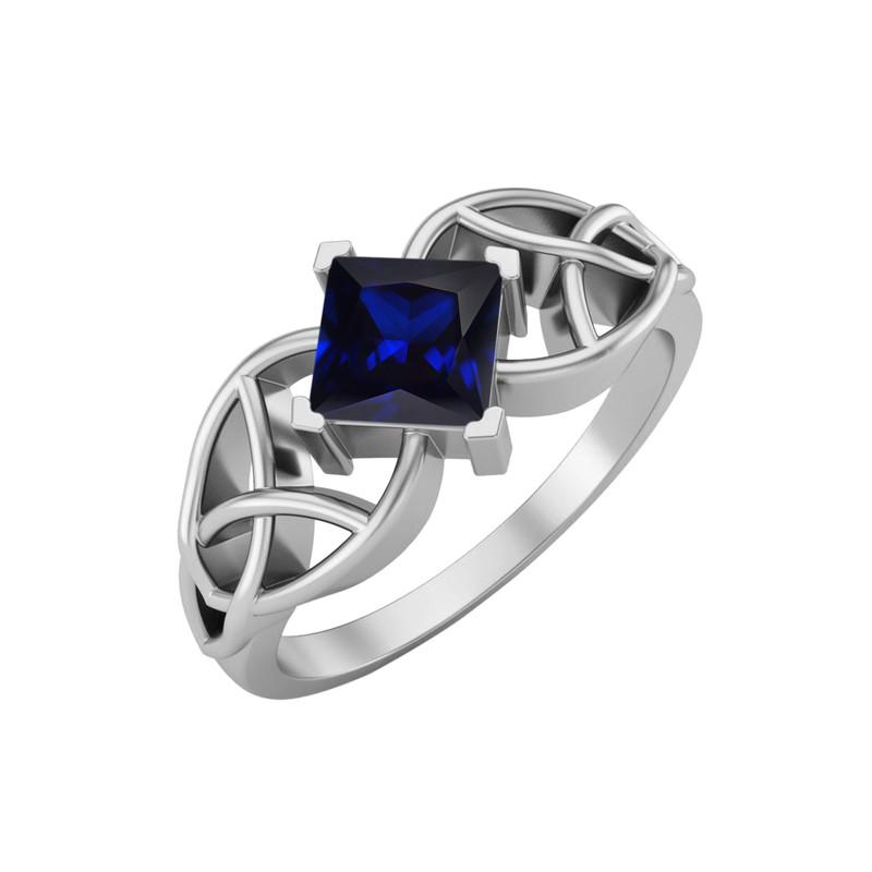 5MM Square Blue Sapphire Gemstone 925 Sterling Silver Solitaire Celtic Women s Engagement Ring 7 белый
