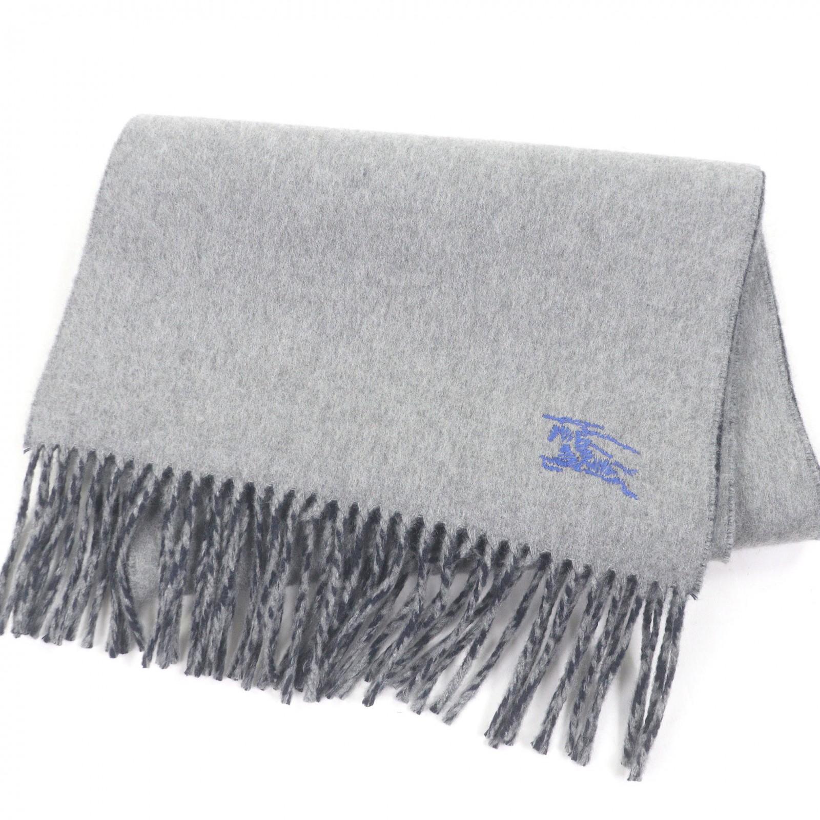 Excellent BURBERRY Scarf Logo Embroidery Embroidery Fringe gray Used
