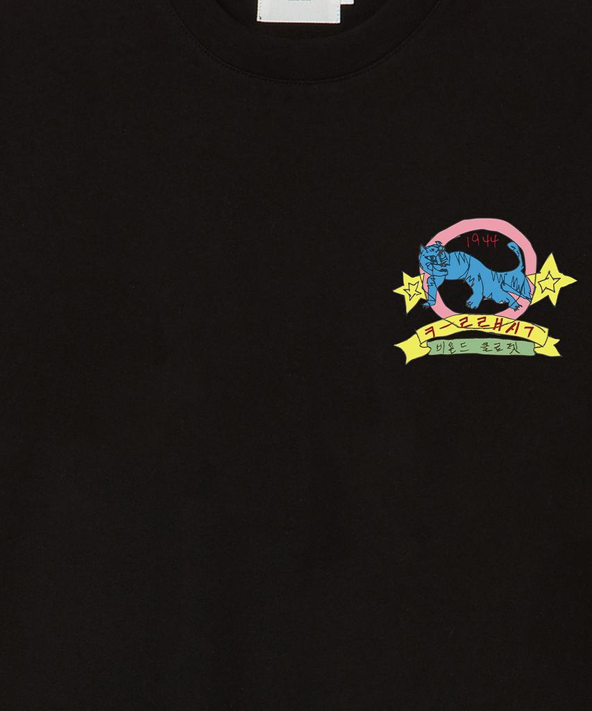 BEYOND CLOSET New Classic Preppy Modern Art Short Sleeve T-Shirt Black