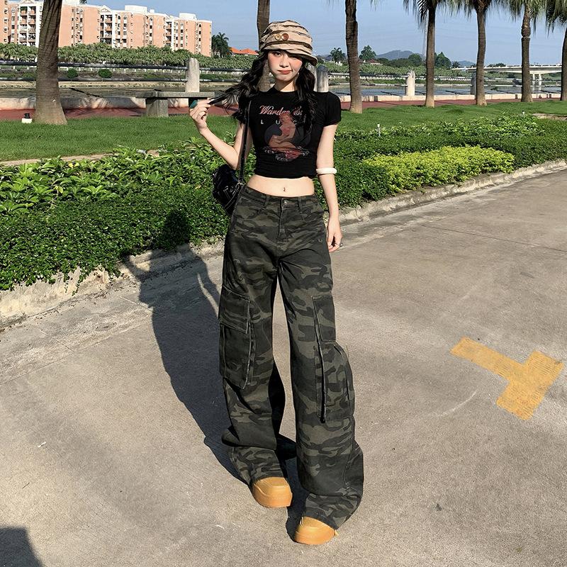 1116 American Retro Multi-pocket Camouflage Micro-horn Tooling Jeans Trendy Brand Loose and Thin Straight Floor Pants