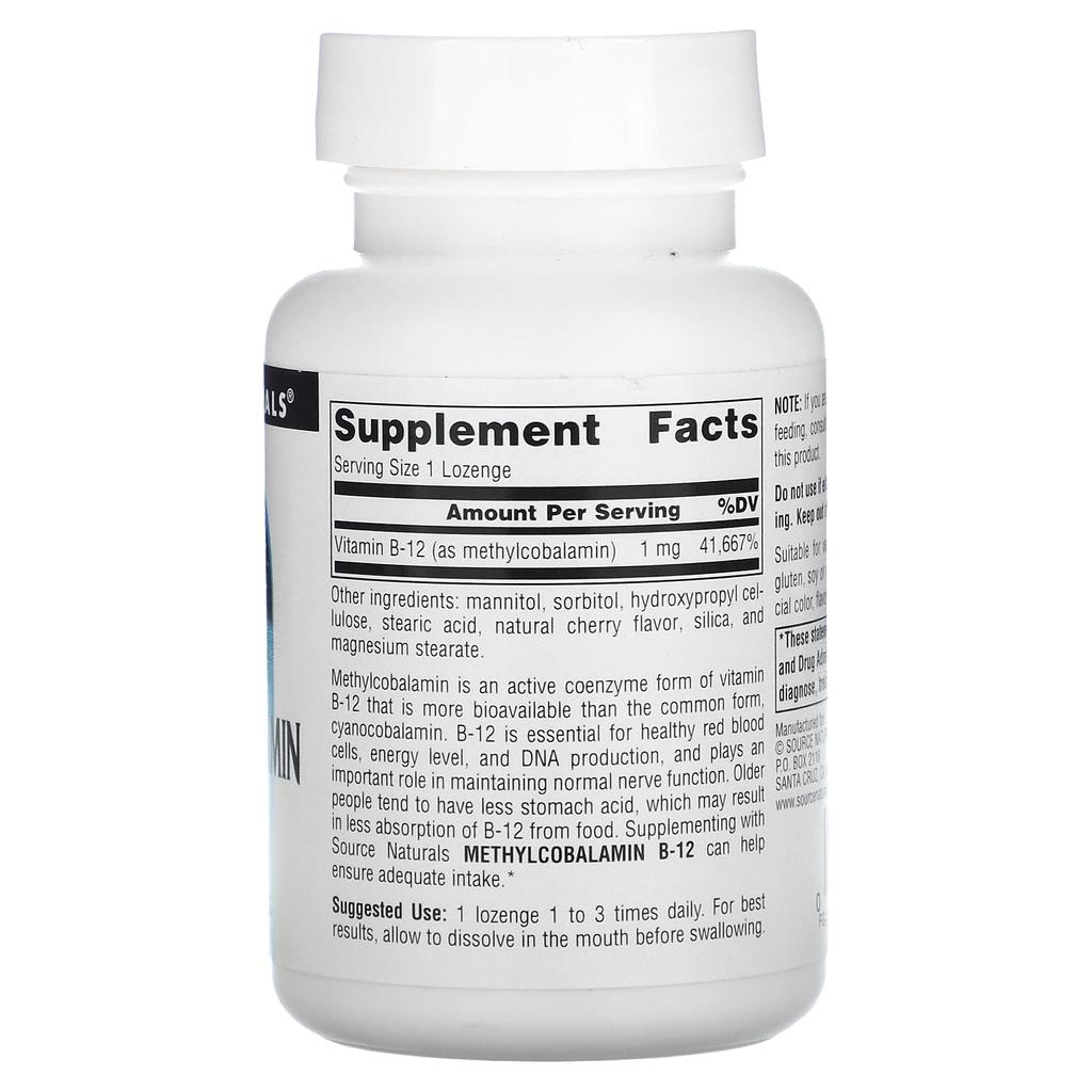 Source Naturals Methylcobalamin Vitamin B12, Cherry Flavor, 1 Mg, 240 Lozenges