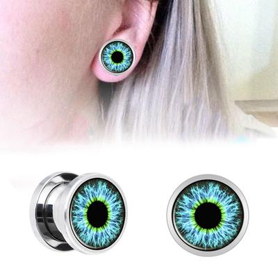 Stainless Steel Blue Eyes Ear Plug Tunnel Earring Gauges Expanders Body Piercing