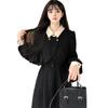 2025 Plus Size French Style Knee-Length Long-Sleeve Dress - Flattering Waist-Cinched Two-Piece Autumn/Winter Women's Apparel.