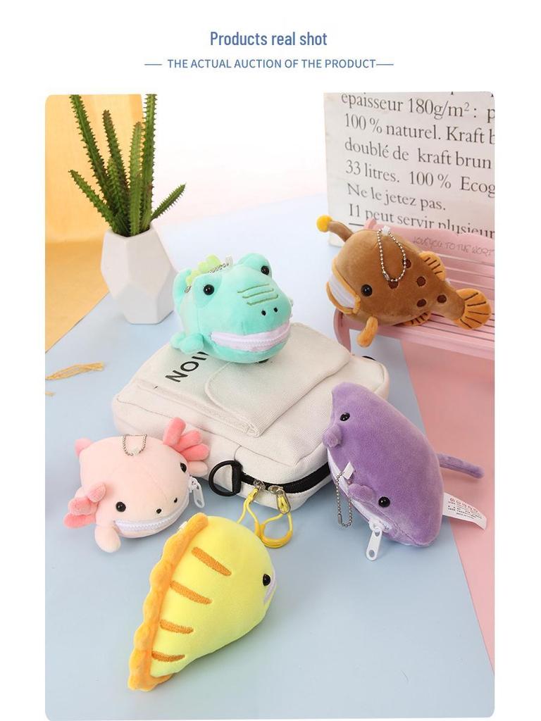 Cute Sea Animal Plush Collection: Manta Ray, Shark, Salamander Doll, Backpack, Coin Purse & Pendant.