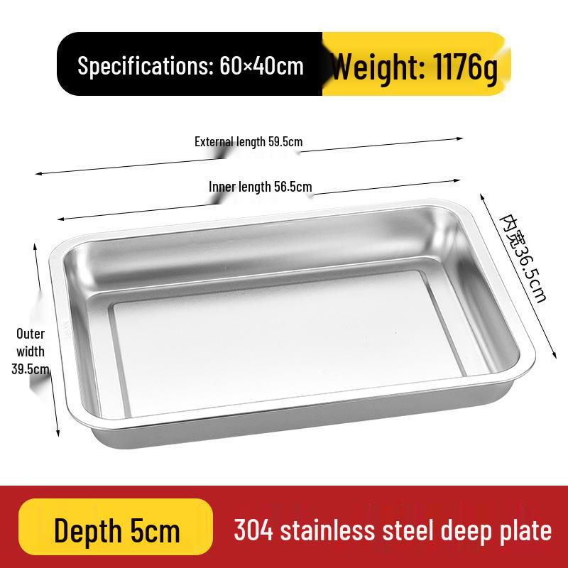 304 Stainless Steel Multi-Purpose Rectangular Tray - Dinner, Barbecue, Steamed Fish, Rice, Fruit Plate
