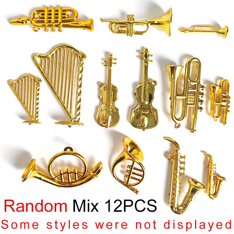 6/12PCS Random Mix Style Gold Color Musical Instrument Ornament Landscape Arrangement Photography Prop Home Store Decoration ZYF