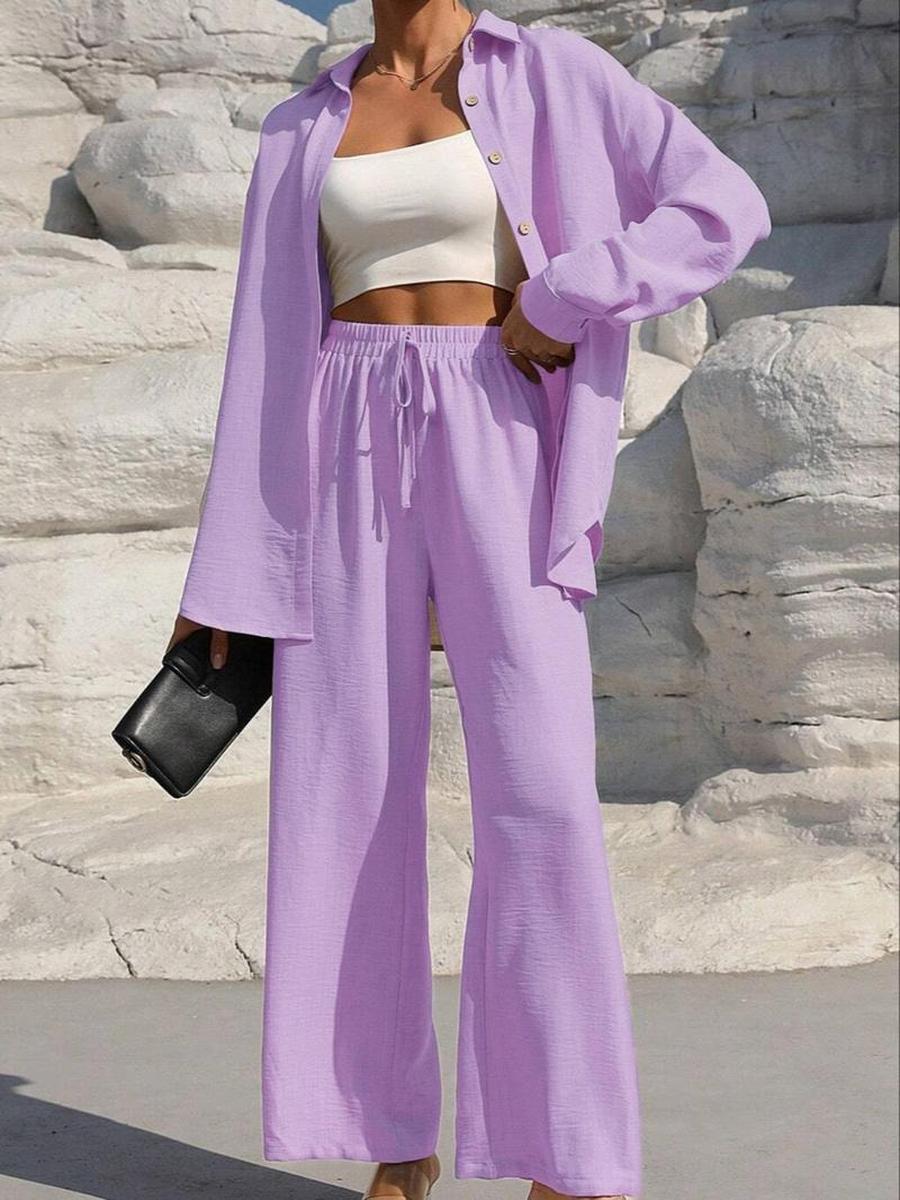 

Fashion Spring Casual Oversized Long Sleeve Cardigan Two Piece Set for Women, Solid Color Suit XXL світло-фіолетового кольору